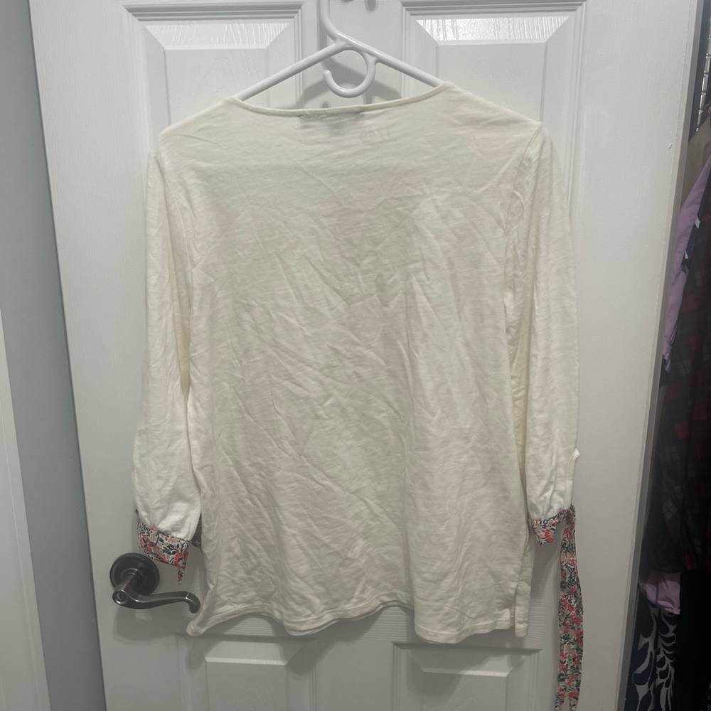 Tommy Hilfiger White Blouse with Patterned Sleeve Ties - Picture 6 of 8